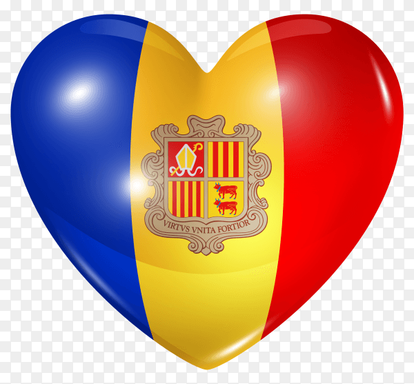 Andorra flag in heart shape on transparent background PNG