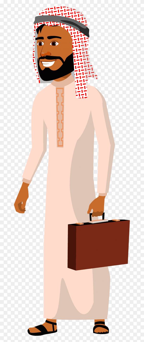 Arab businessman cartoon character on transparent background PNG