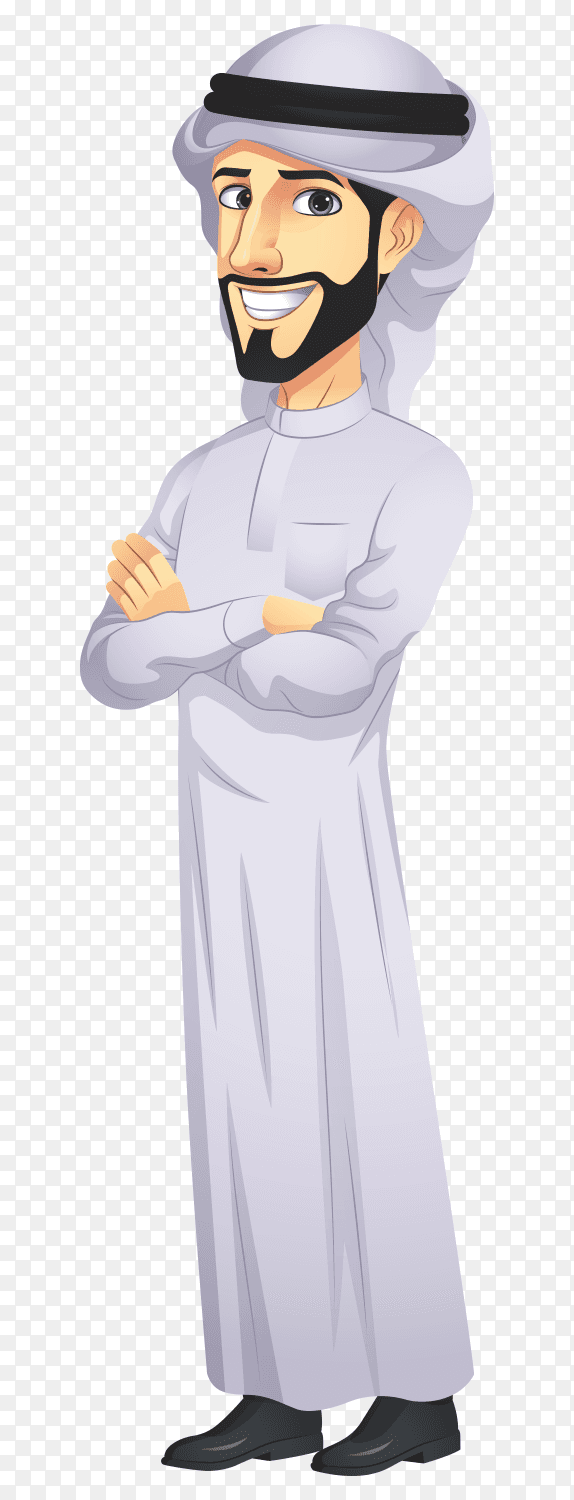 Arab man cartoon character on transparent background PNG