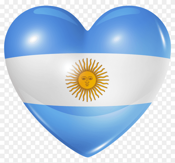 Argentina flag in heart shape on transparent background PNG