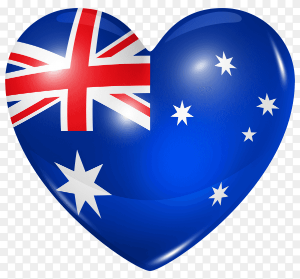 Australia flag in heart shape on transparent background PNG