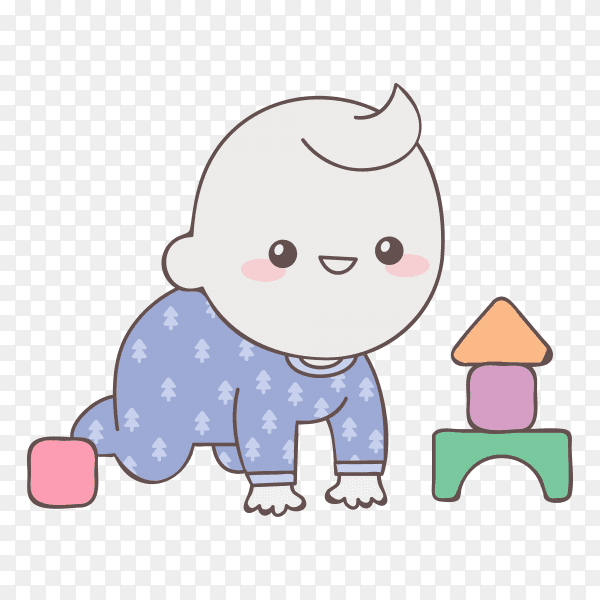 Baby boy playing with cubes on transparent background PNG