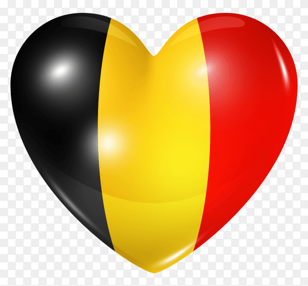Belgium flag in heart shape on transparent background PNG