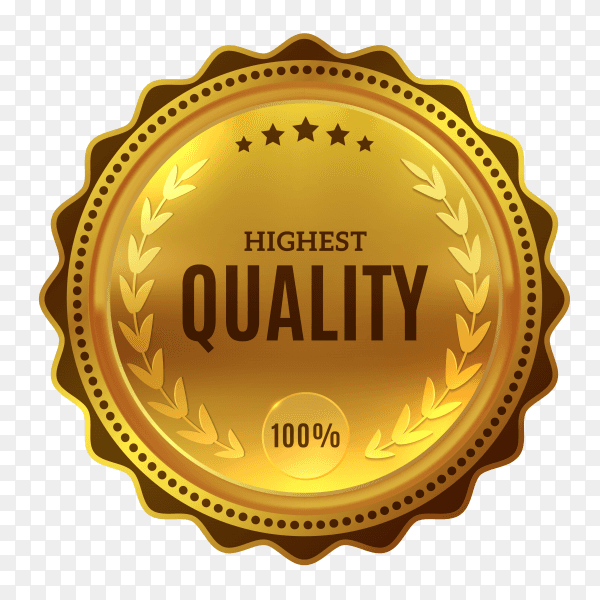 Best certification golden quality badge illustration on transparent background PNG