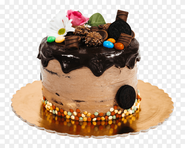 Birthday chocolate cake on transparent background PNG