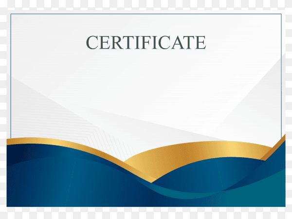 Blue and gold diploma certificate border template with luxury badge and modern line pattern for document print on transparent background PNG