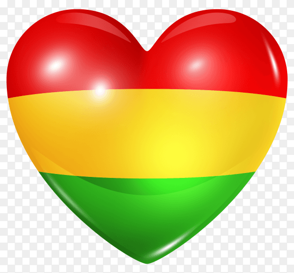 Bolivia flag in heart shape on transparent background PNG