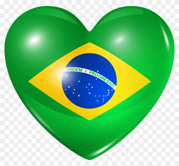 Brazil flag in heart shape on transparent background PNG