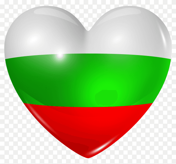 Bulgaria flag in heart shape on transparent background PNG