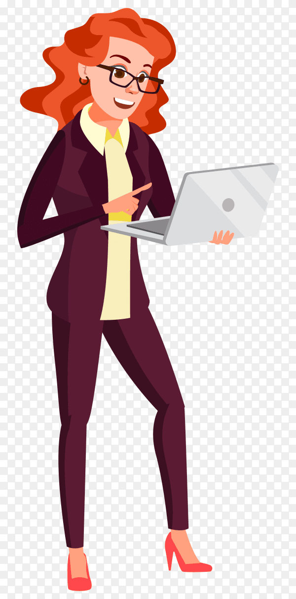 Business woman holding laptop computer on transparent background PNG