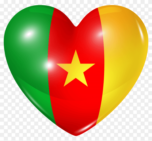 Cameroon flag in heart shape on transparent background PNG