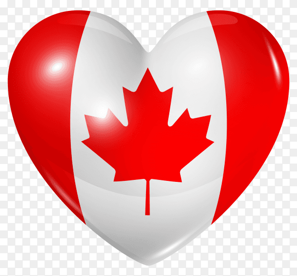 Canada flag in heart shape on transparent background PNG