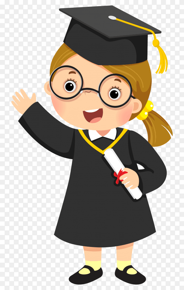 Cartoon Happy Girl Graduation illustration on transparent background PNG