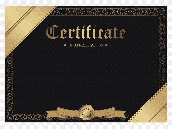 Certificate of appreciation template with gold border on transparent background PNG