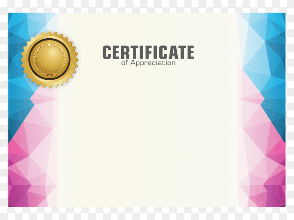 Certificate template with dynamic and futuristic polygonal color and modern shape on transparent background PNG
