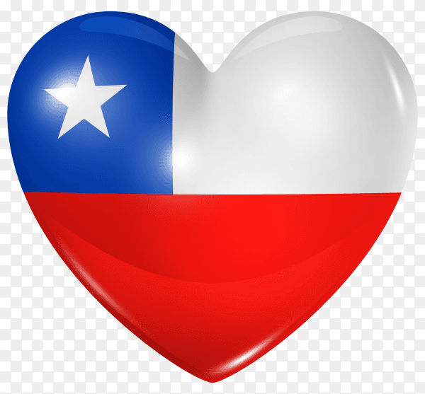 Chile flag in heart shape on transparent background PNG