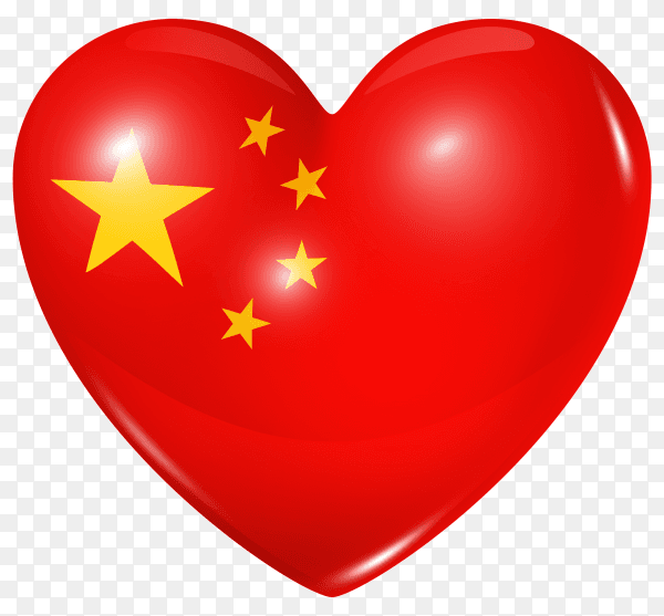 China flag in heart shape on transparent background PNG