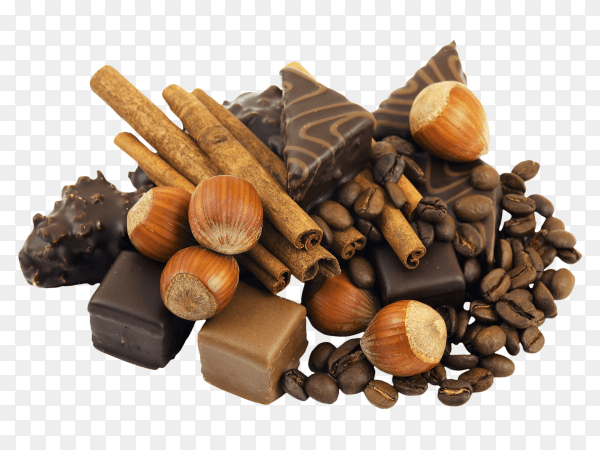 Chocolate and spices on transparent background PNG