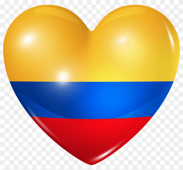 Colombia flag in heart shape on transparent background PNG