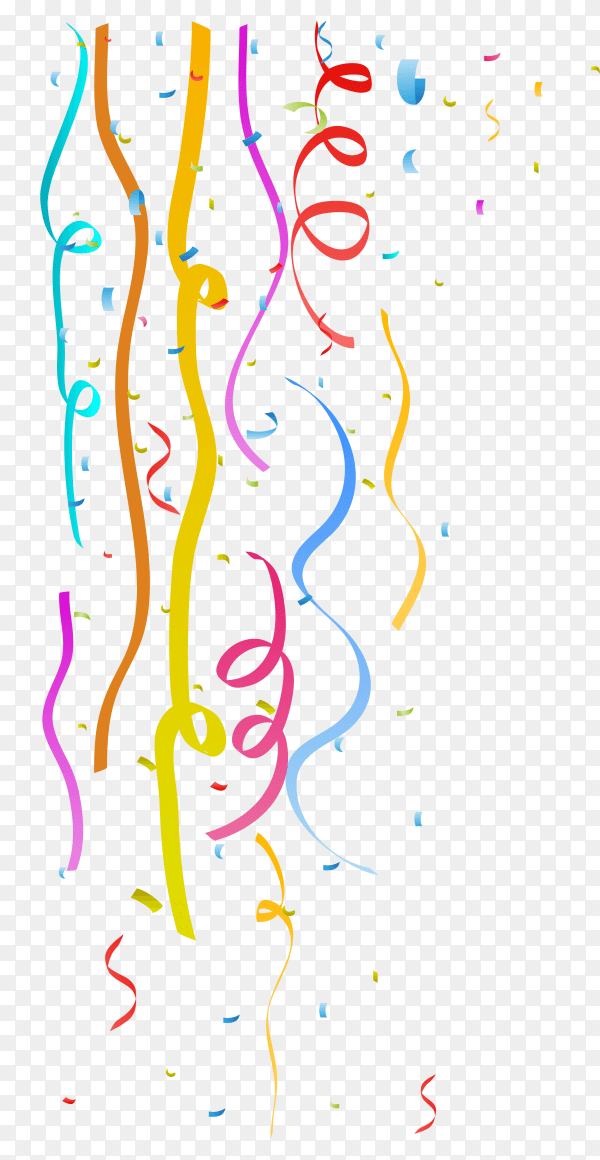 Colorful celebration ribbon with confetti on transparent background PNG