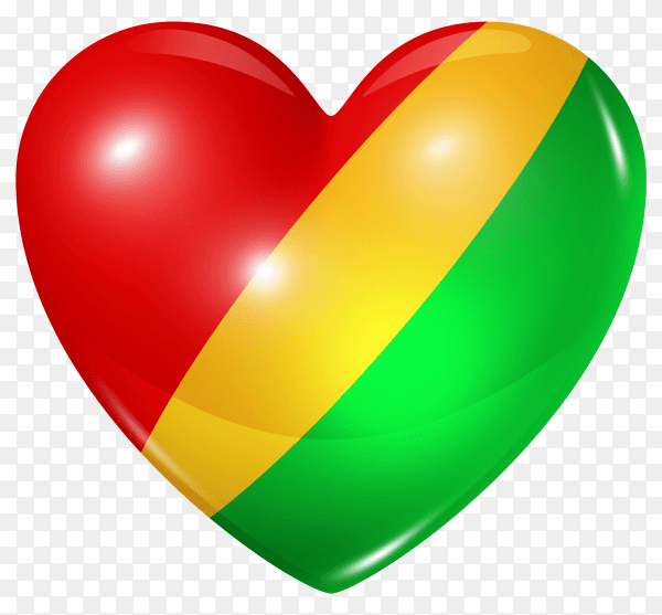 Congo flag in heart shape on transparent background PNG