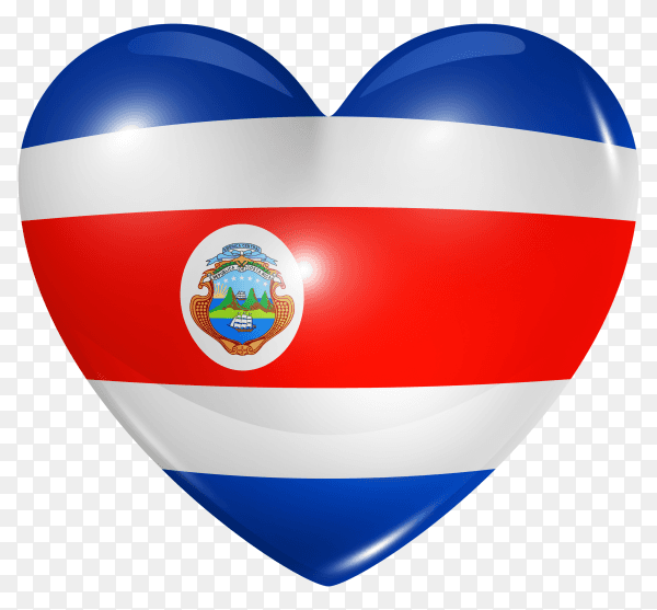 Costa Rica flag in heart shape on transparent background PNG