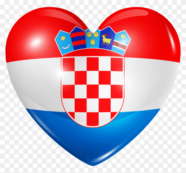 Croatia flag in heart shape on transparent background PNG