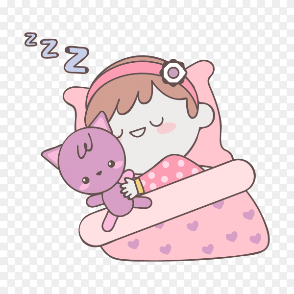 Cute Baby girl sleeping with toy on transparent background PNG