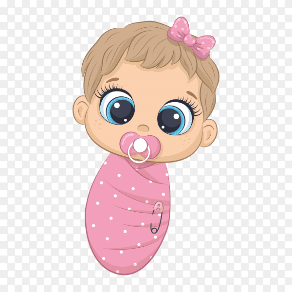 Cute newborn girl on transparent background PNG