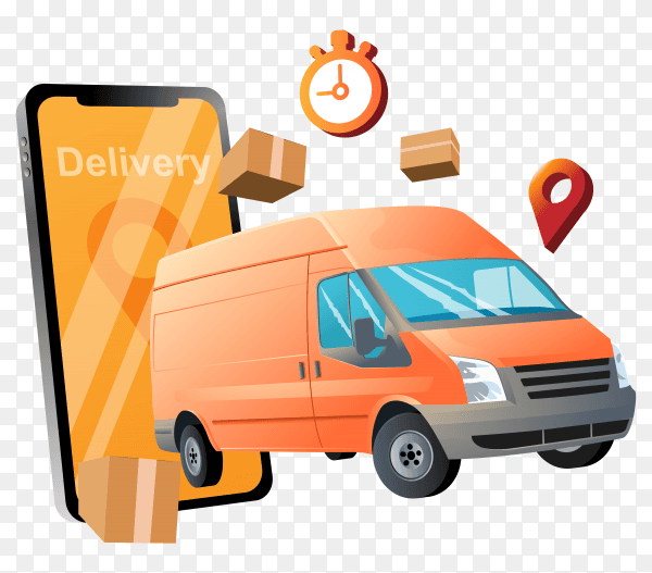 Delivery service with car on transparent background PNG