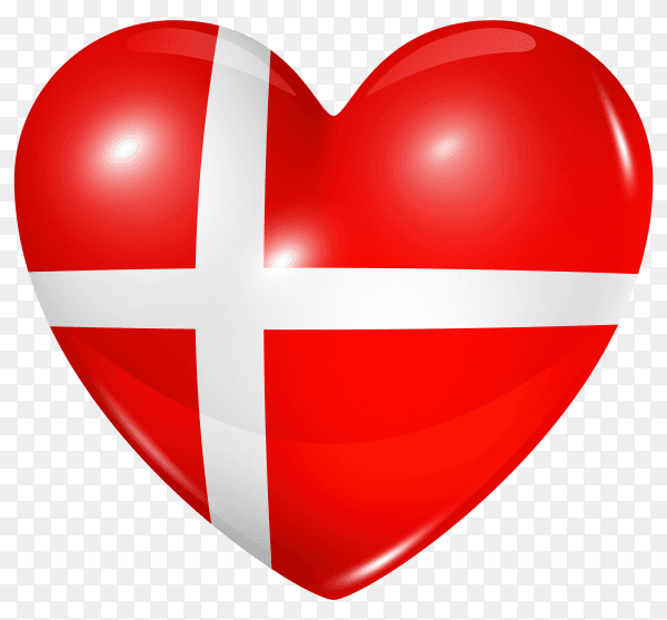 Denmark flag in heart shape on transparent background PNG