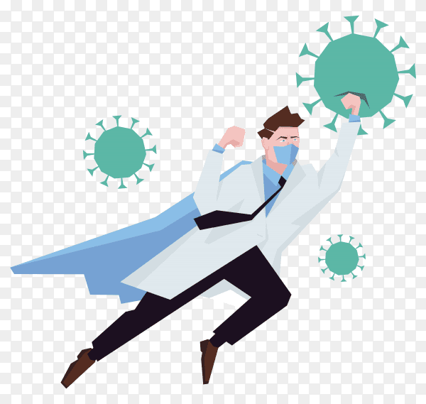 Doctor superhero fighting the coronavirus on transparent background PNG