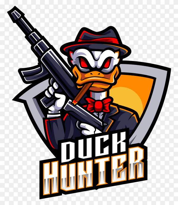 Duck hunter esport mascot logo on transparent background PNG