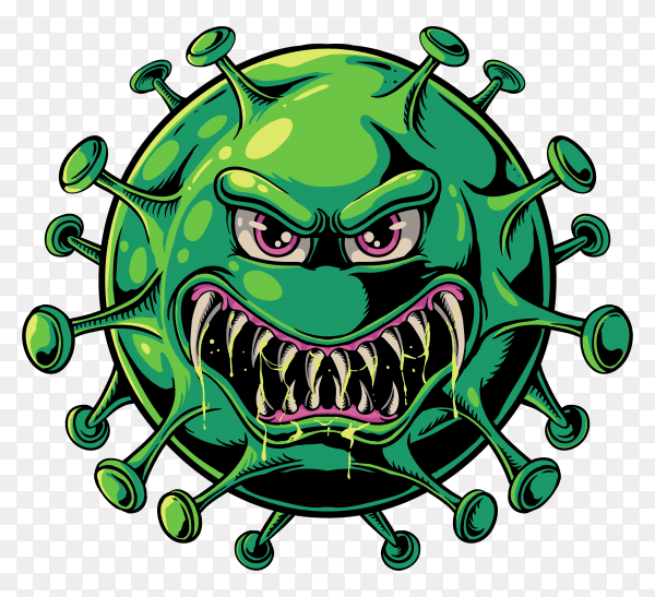 Evil coronavirus illustration on transparent background PNG