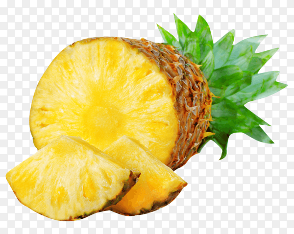 Fresh pineapple fruits with cut green leaves isolated on transparent background PNG