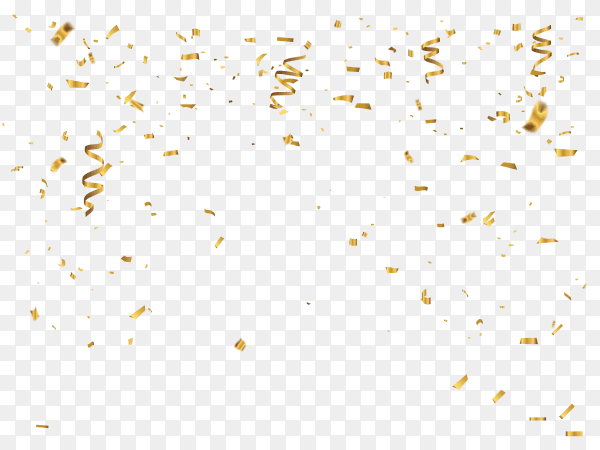 Gold confetti celebration carnival ribbons on transparent background PNG