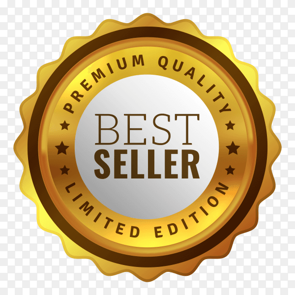 Golden best seller badge illustration on transparent background PNG