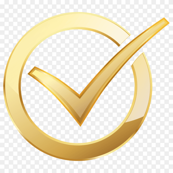 Golden check mark inside golden circle on transparent background PNG