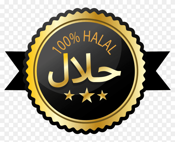 Golden halal label with flat design on transparent background PNG