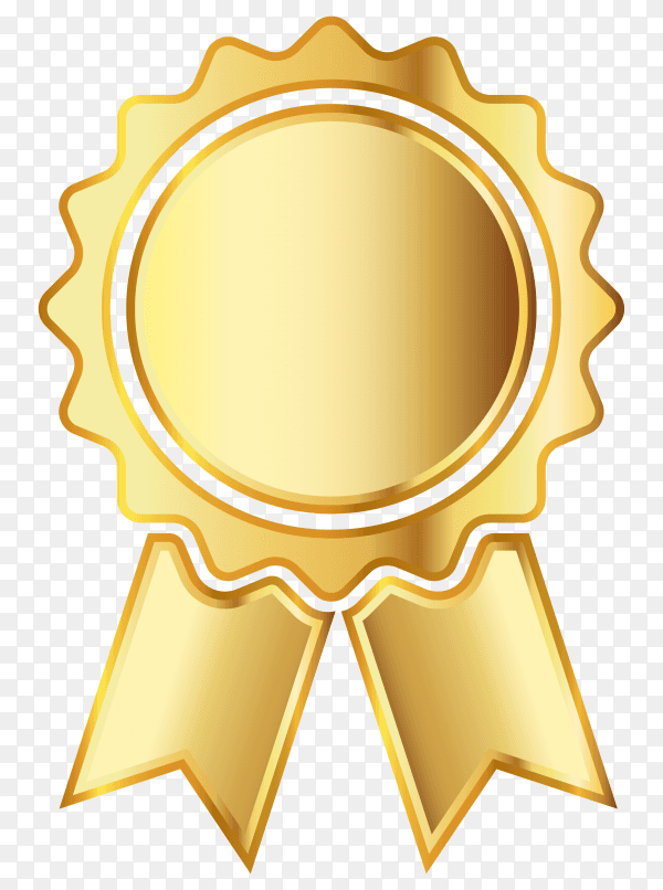 Golden medal icon with ribbon on transparent background PNG