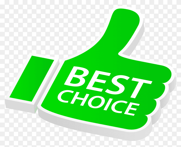 Green best choice with thumbs up on transparent background PNG