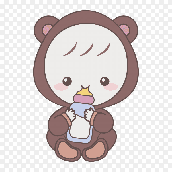 Hand drawn Cute Baby drink milk on transparent background PNG