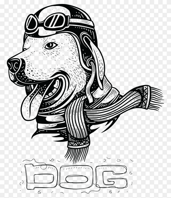 Hand drawn Dog wearing a helmet illustration on transparent background PNG