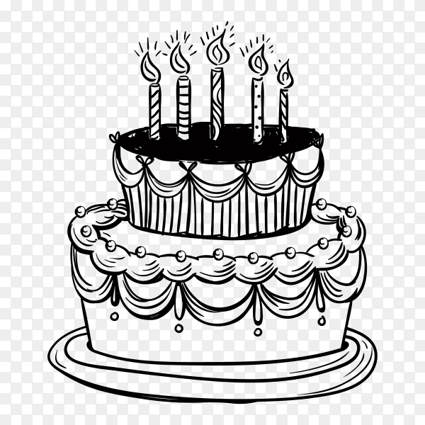 Hand drawn birthday cake on transparent background PNG