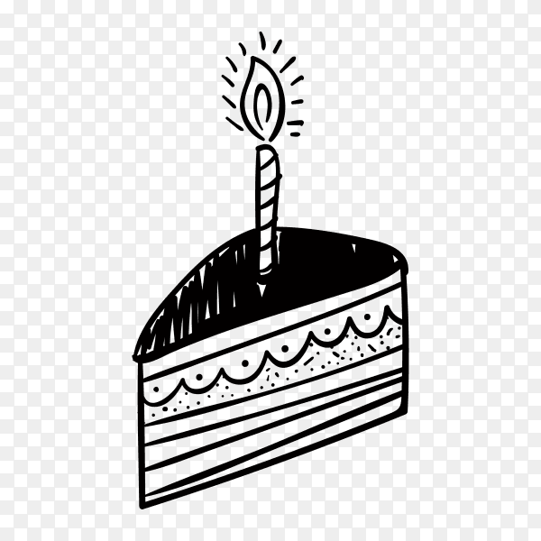 Hand drawn birthday cake with candle on transparent background PNG