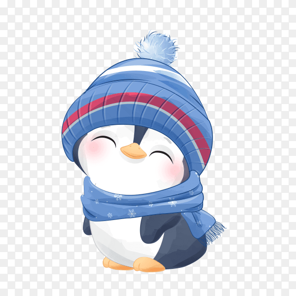 Hand drawn penguin for christmas day on transparent background PNG