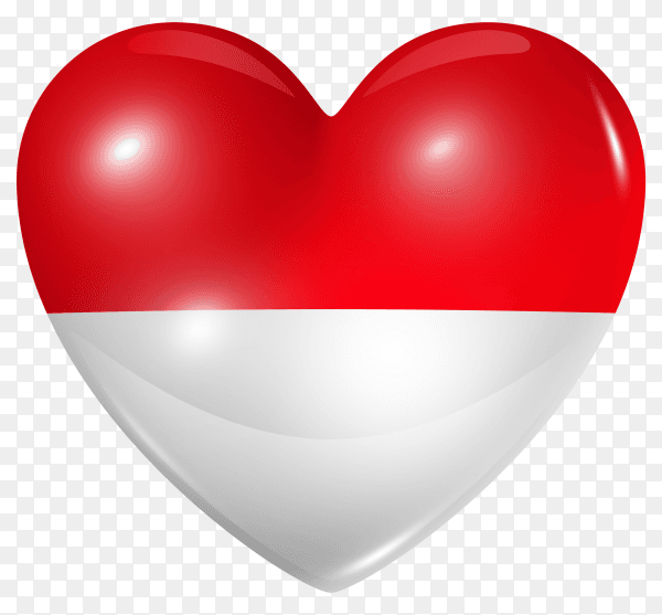 Indonesia flag in heart shape on transparent background PNG