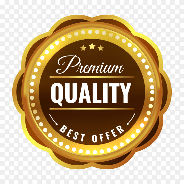 Luxury premium quality golden badge and label on transparent background PNG