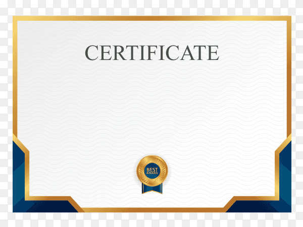 Modern gold certificate achievement template with badge on transparent background PNG
