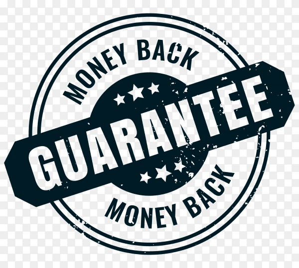 Money back guarantee rubber label stamp seal on transparent background PNG